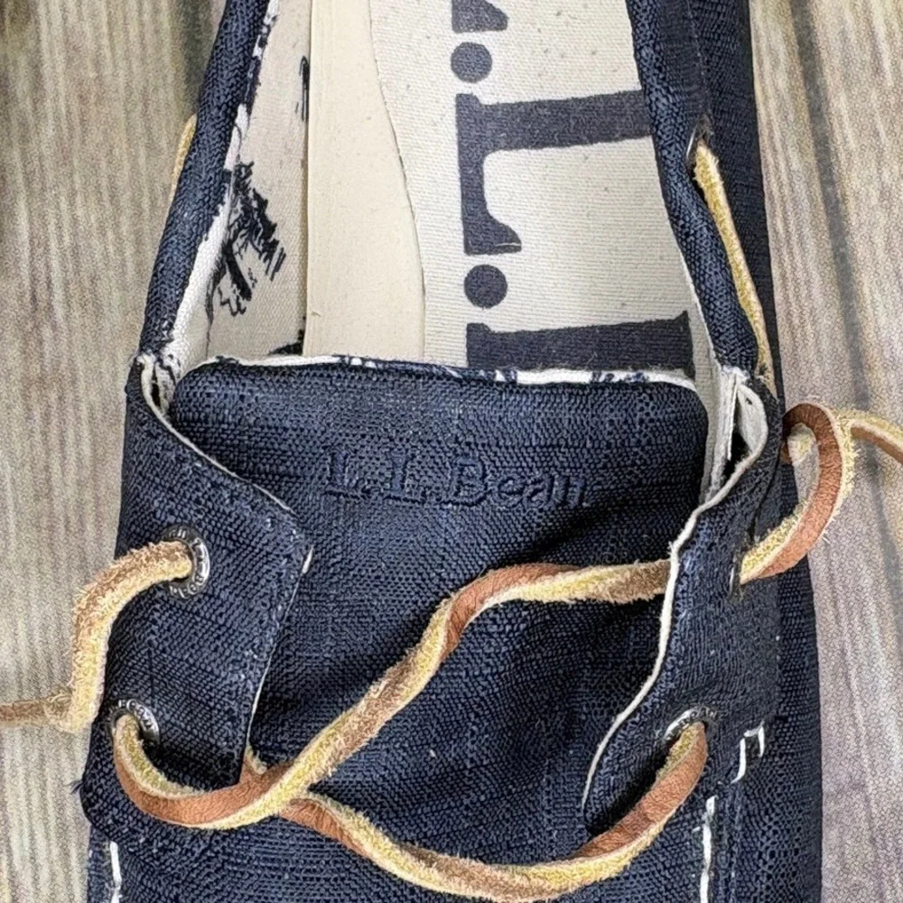 L.L. Bean Sunwashed Canvas Navy Blue Beachy Nautical Preppy Boat Shoe‎ Mens 10